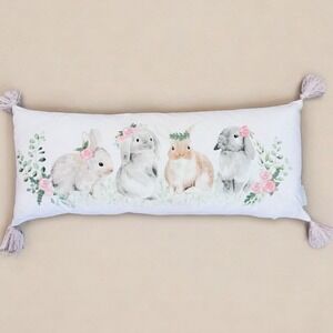 The Prairie Bunny Rabbit Rose Embroidered Pink Polka Dot Tassel Removable Pillow